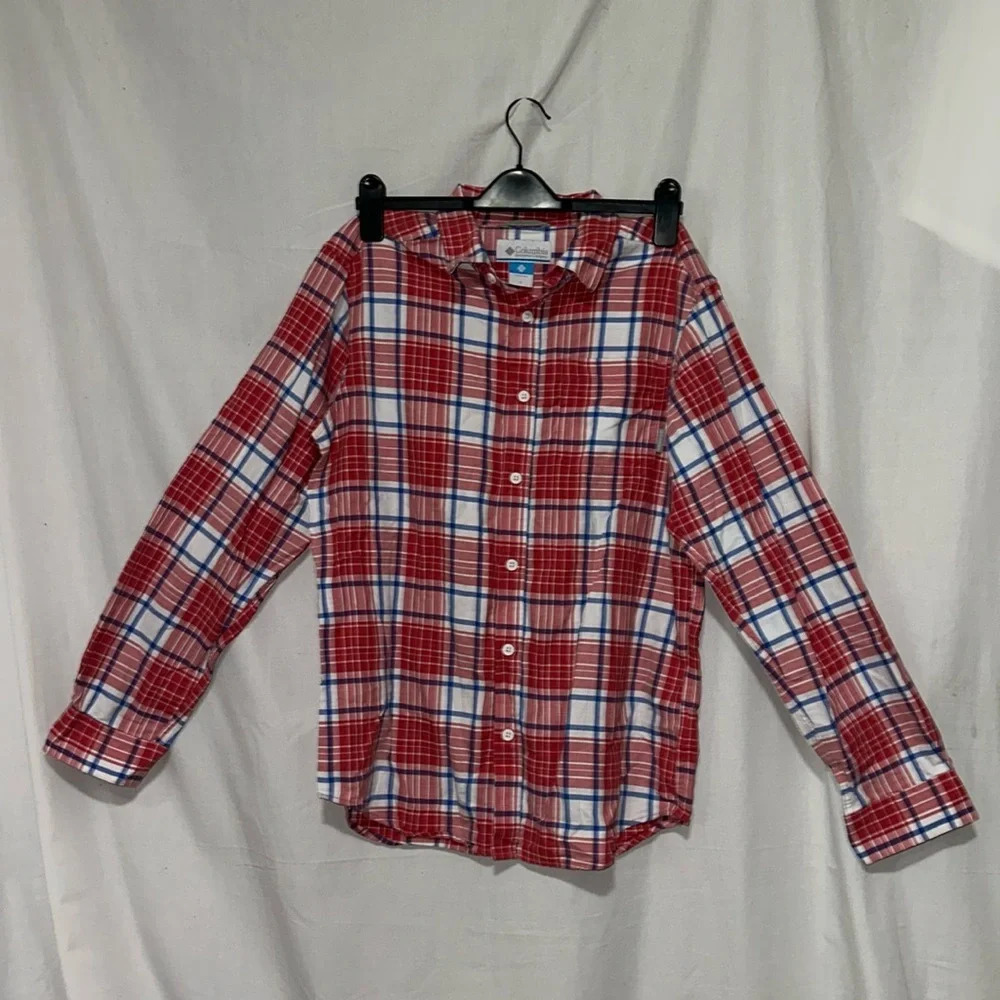 red white blue plaid long sleeve Columbia button up shirt size small